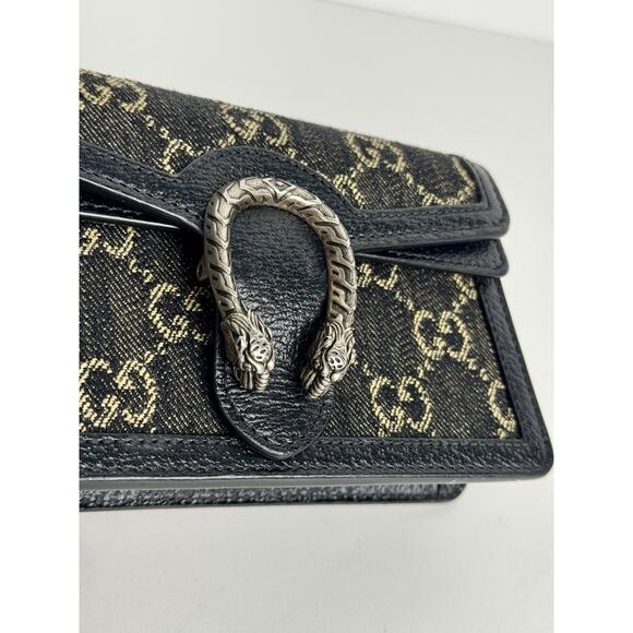 Gucci Dionysus Super Mini Shoulder Bag in Black Denim with Leather Trim E-1 - Picture 3 of 16